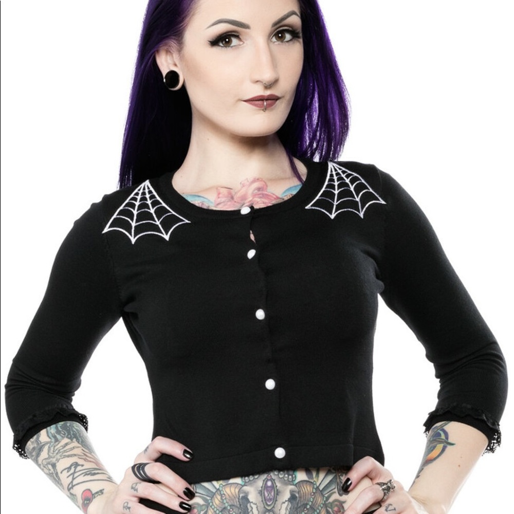 NWOT MEDIUM Sourpuss Spider Web Cropped Sweater